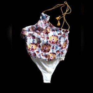 FREE PEOPLE  PLUM COMBO "DAY DATE" EMBROIDRED Bloom Core Cottage Core Bodysuit